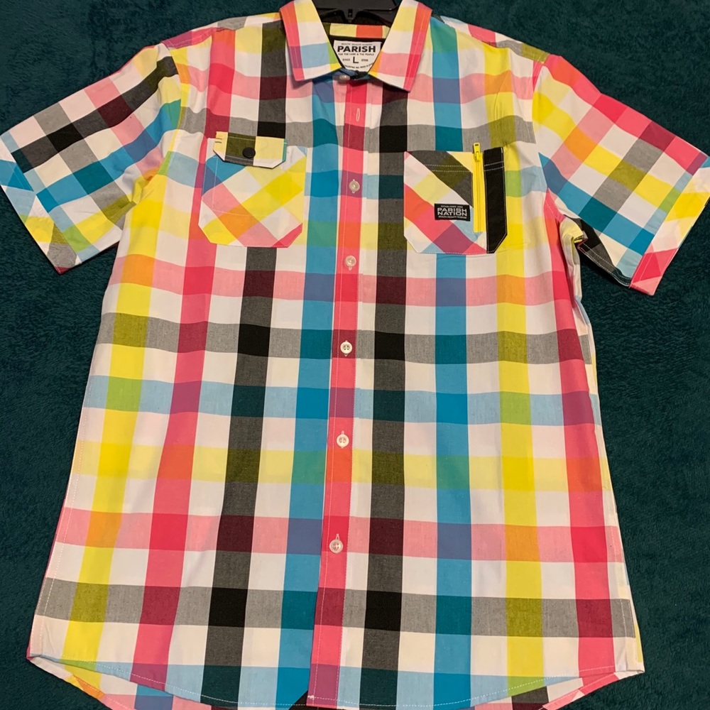 NWT PARISH Bright Plaid Men’s Shirt L